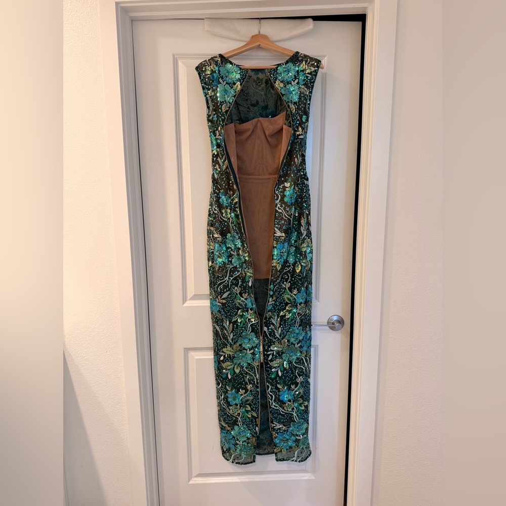 NWOT BRONX AND BANCO Violet Teal Maxi Dress , Elegant Floral Evening Gown - Picture 13 of 14